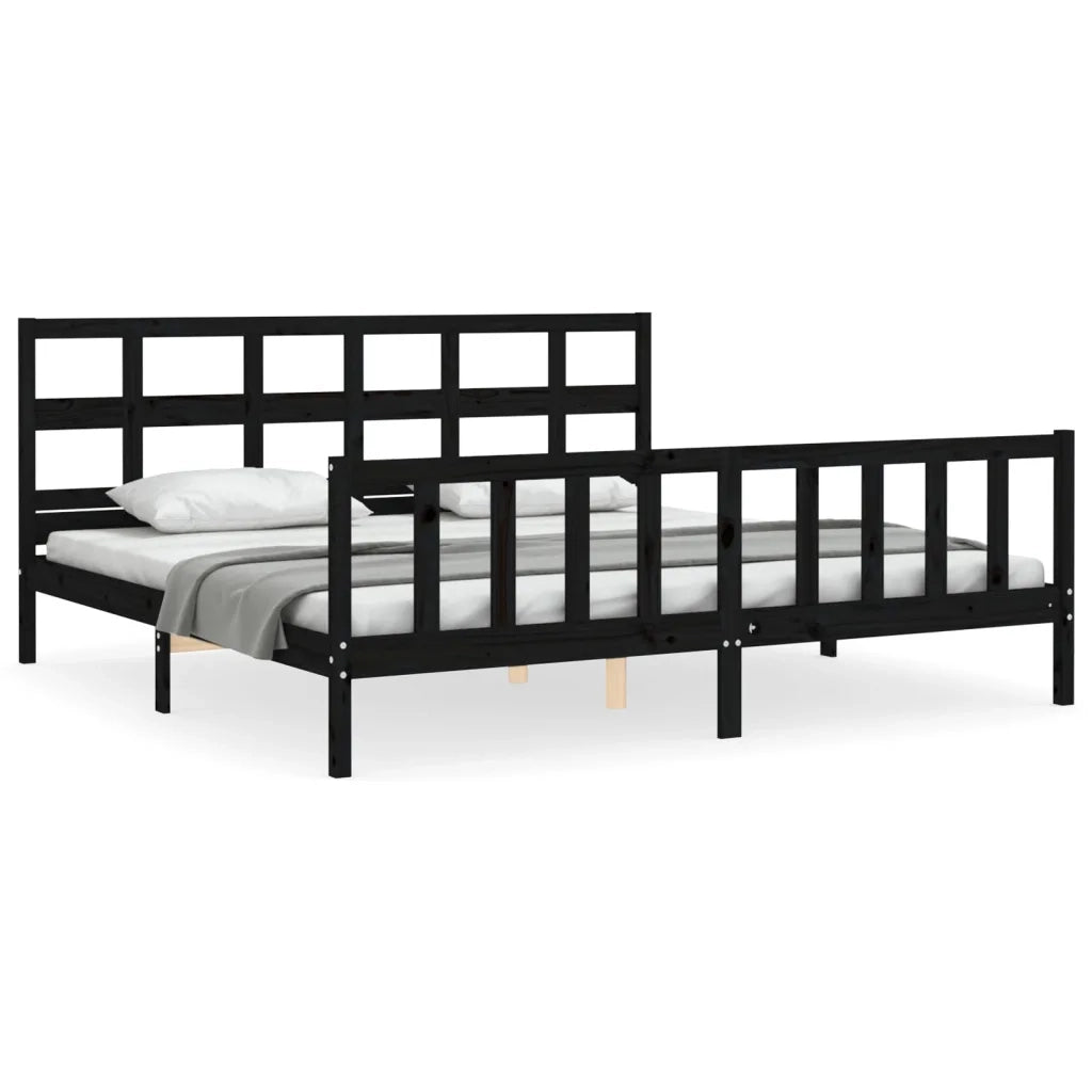 Giroletto con Testiera Nero 200x200 cm in Legno Massello 3193035