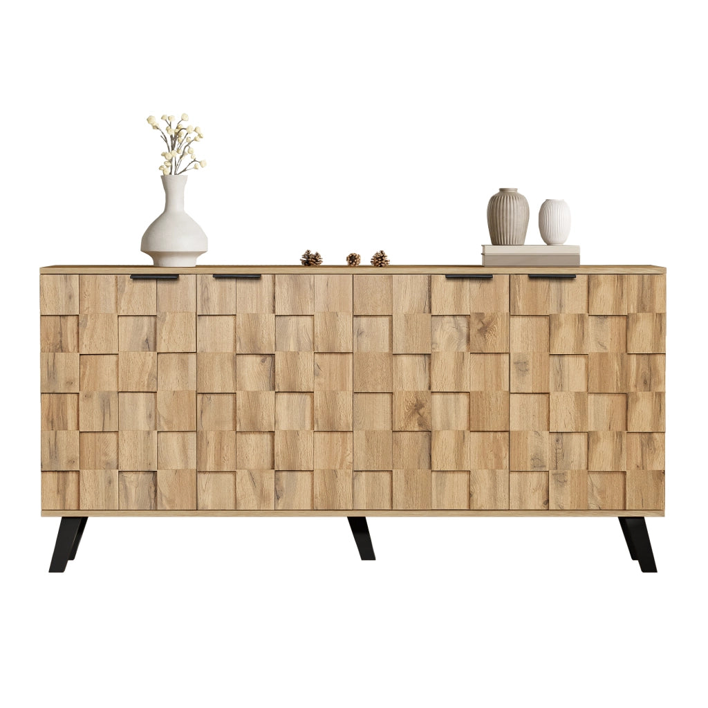 Credenza con 4 Ante e Ripiani Regolabili; Motivo Geometrico; in Pannello Truciolare; Legno; 160;5¡Á35;5¡Á78 cm