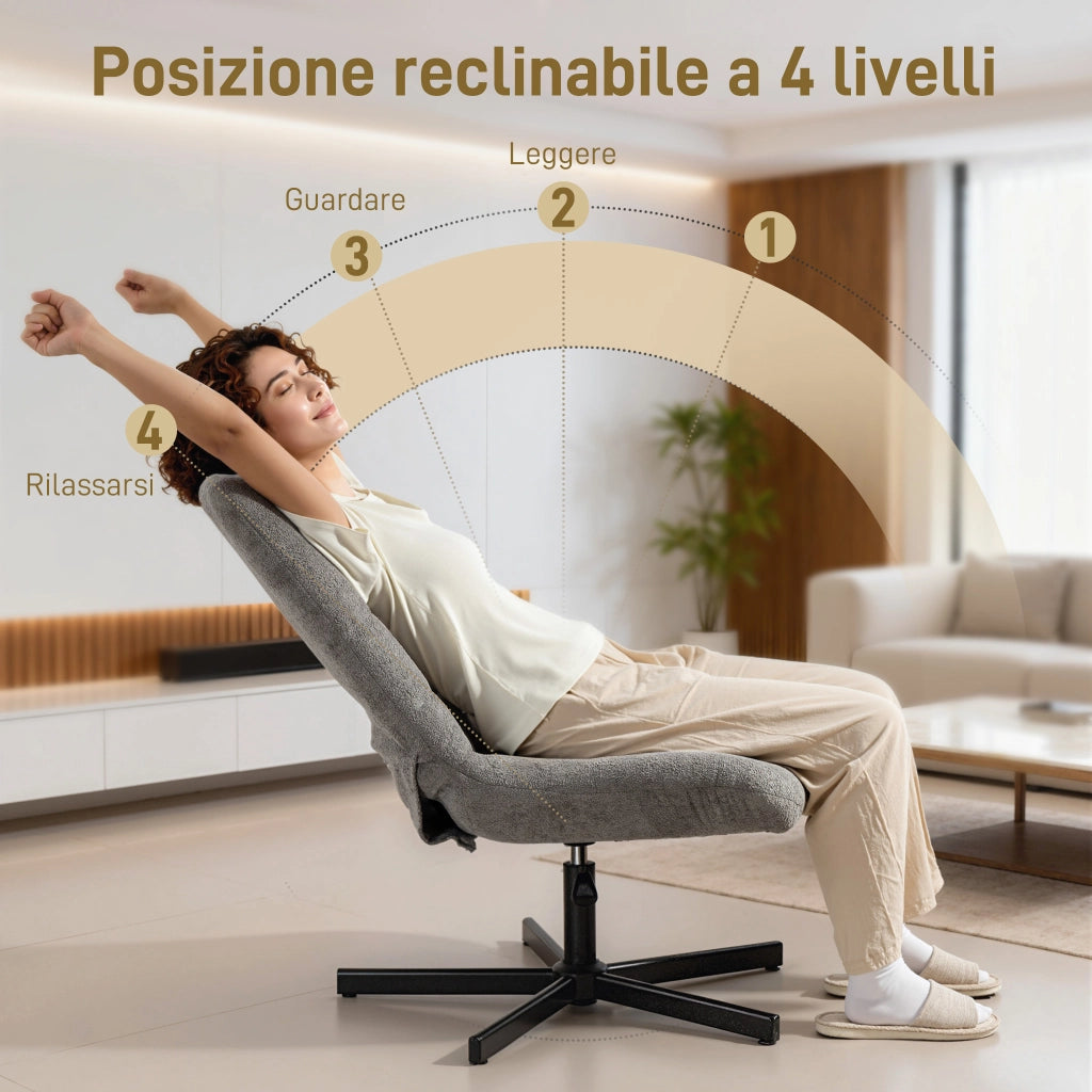 Poltrona Reclinabile con Poggiapiedi in Velluto ¨C Minimal ¨C Grigio, 66x80x93-104 cm