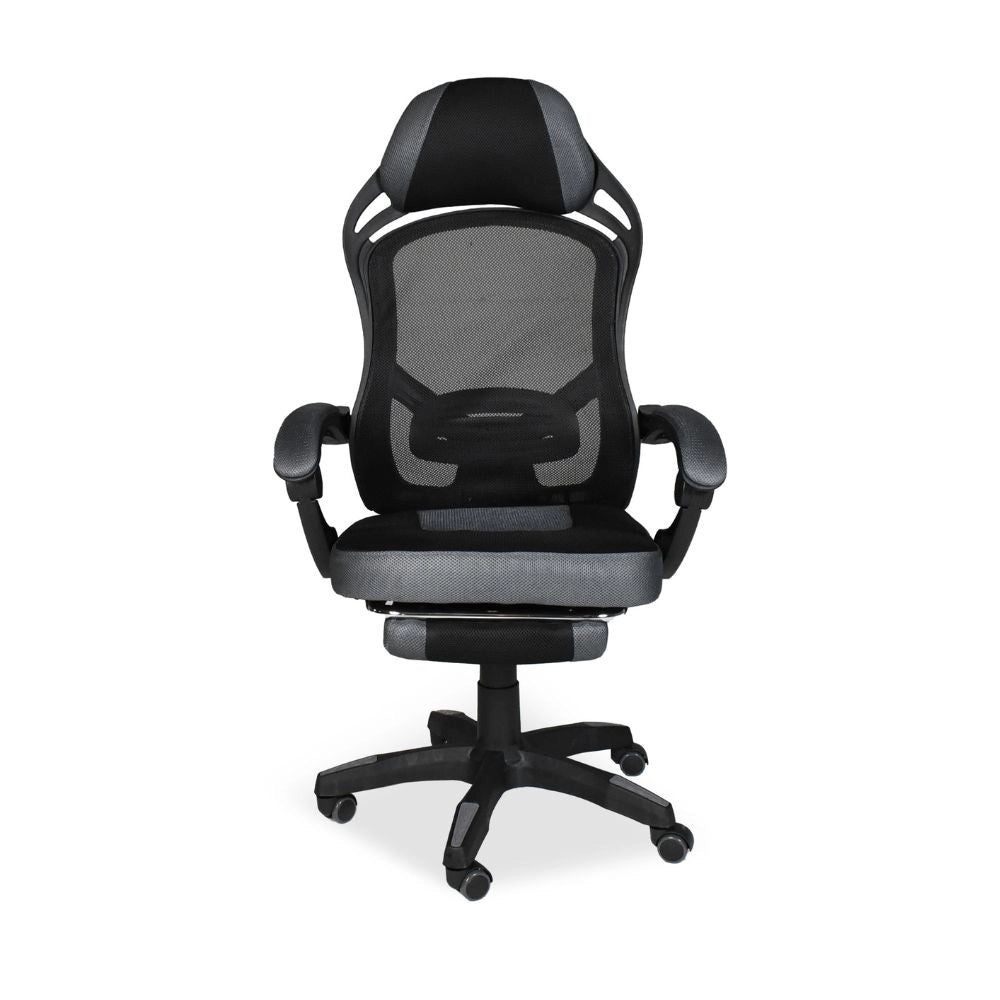 Sedia gaming Gandi con poggiapiedi estensibile in tessuto con rete nero
