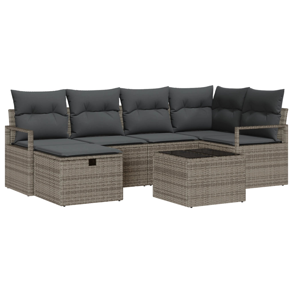 Set Divano Giardino  7 Pezzi con Cuscini Grigio Rattan