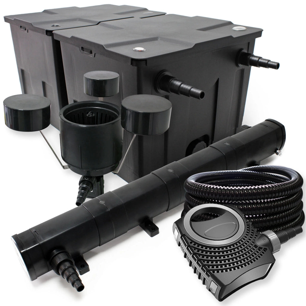 Set biofiltro per laghetto 60000l con chiarificatore UVC 72W, pompa, tubo 25m e skimmer