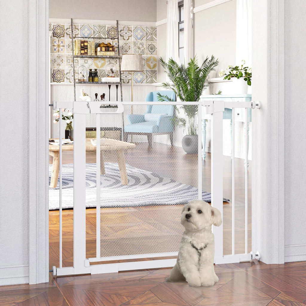 Cancellino per Cani Estensibile a Pressione 75-103 cm con Chiusura Automatica in Acciaio e ABS Bianco