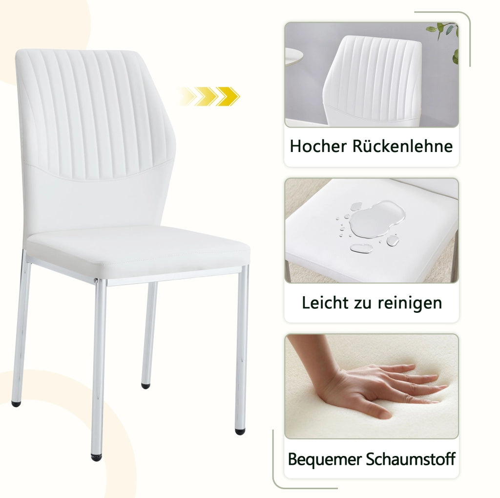Set di 4 sedie da pranzo in PU bianco e metallo argento
