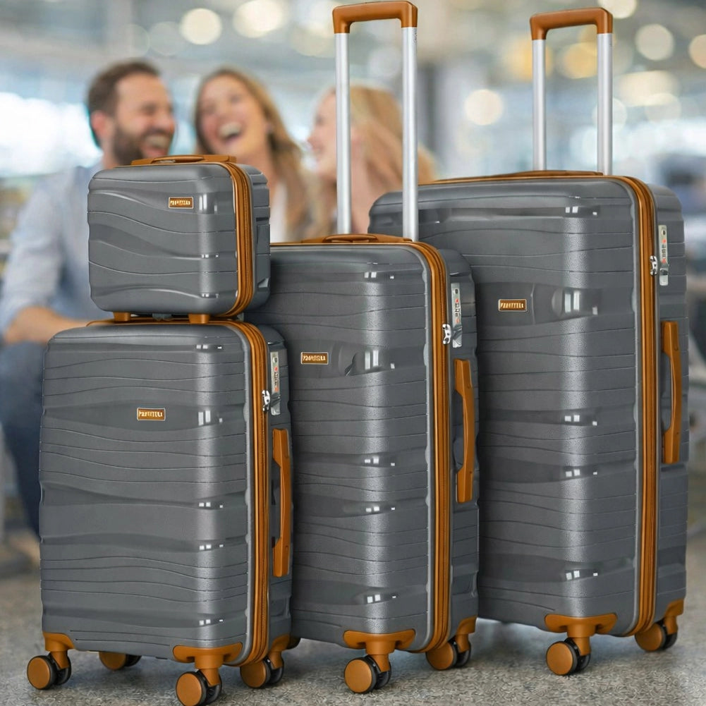 Set 4 Valigie Trolley da Viaggio con Beauty Rivestimento Rigido e Maniglia Telescopica in Polipropilene Grigio