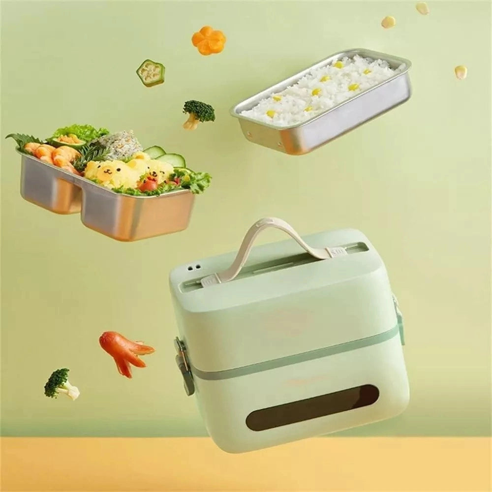 Trade Shop - Porta Pranzo Lunch Box Scaldavivande Elettrico Portatile Con Doppio Scomparto In Acciaio -