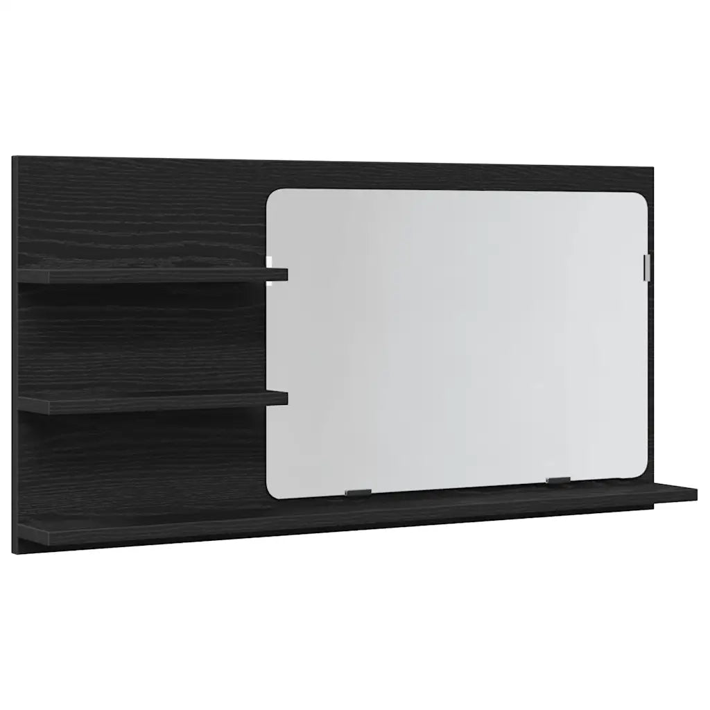 Mobiletto con Specchio per Bagno Rovere Nero 90x11x45 cm in Legno Massello 862029