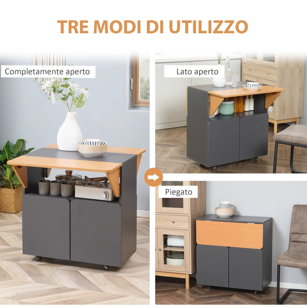 Tavolo pieghevole salvaspazio con ruote ¨C Xylo ¨C 4 persone, ripiano nascosto, 70x83x75 cm