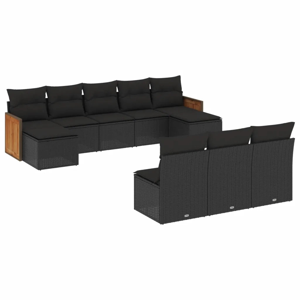Set Divani da Giardino 10pz con Cuscini in Polyrattan Nero