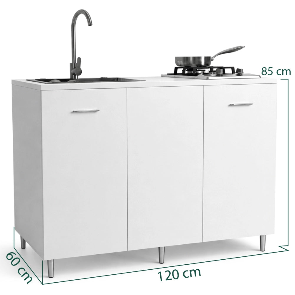 Cucina Completa 120x60cm Bianco Piano Cottura 2 Fuochi Lavello con Rubinetteria