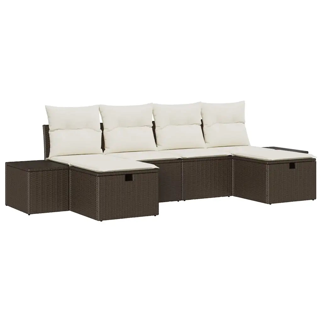 Set Divano da Giardino con cuscino 6 pcs Marrone polyrattan