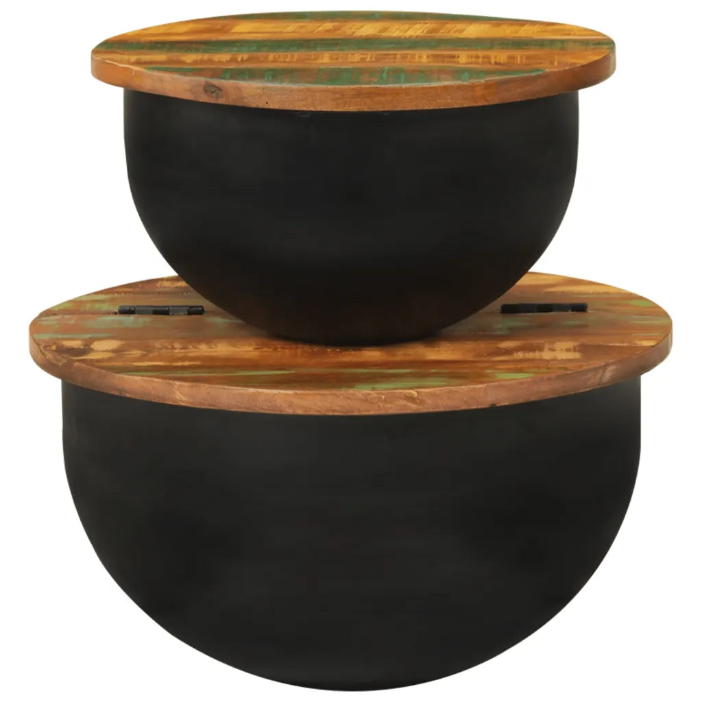 Set 2 pz Tavolini da salotto | Tavolino da caff¨¨ | Tavolino da Soggiorno Nero in Legno Massello di Recupero