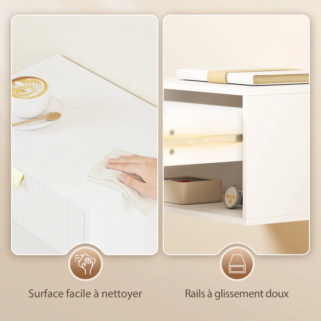 Comodino a muro con cassetto e ripiano ¨C Zephmum ¨C Bianco 40x30x25 cm
