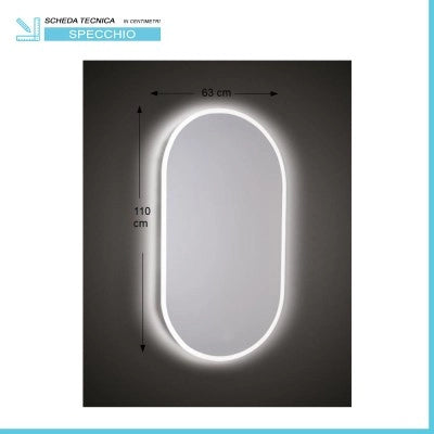 Specchio ovale reversibile 63x110 sabbiatura LED perimetrale retroilluminata