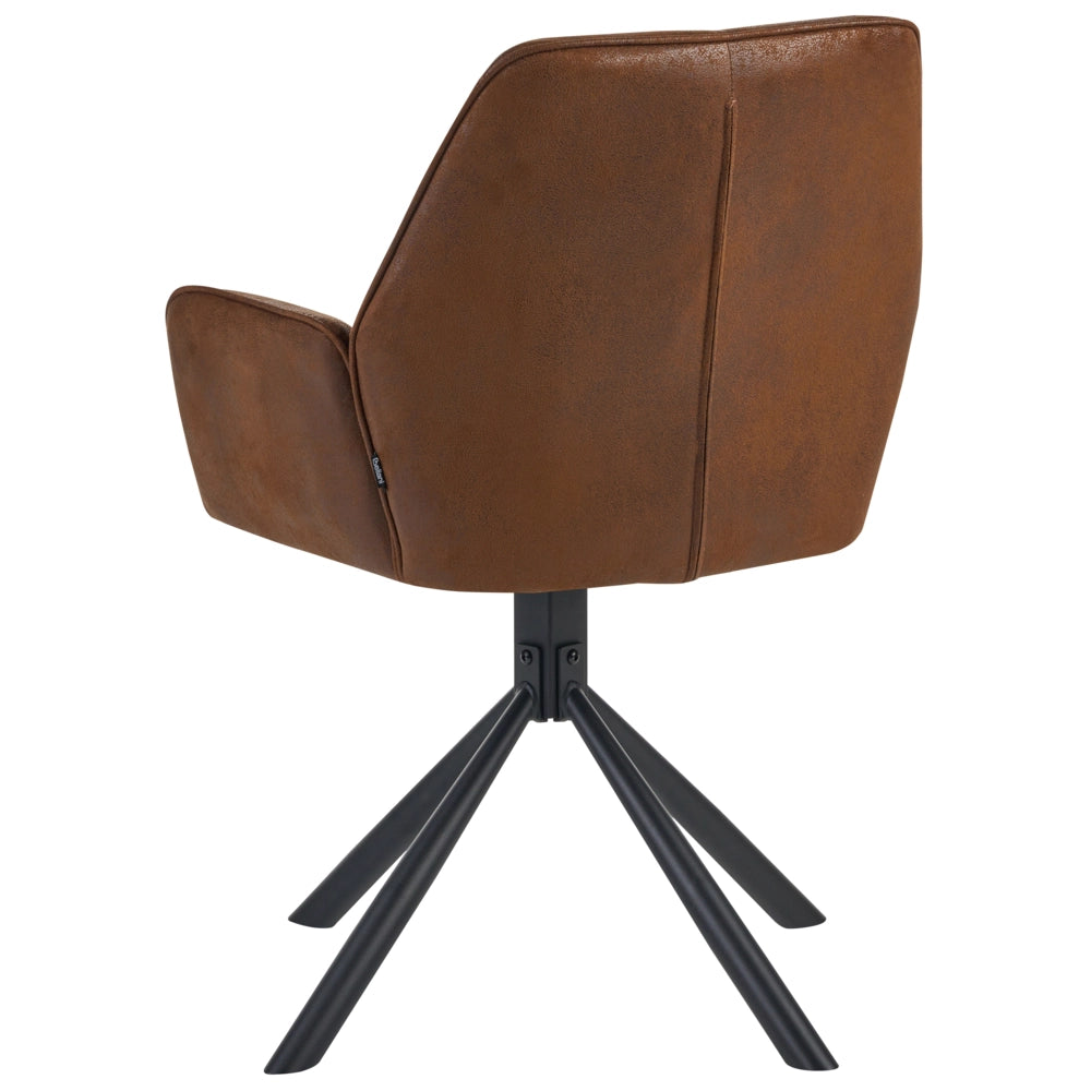 Set di 2 sedie da pranzo girevoli in ecopelle marrone con schienale alto in stile scandinavo