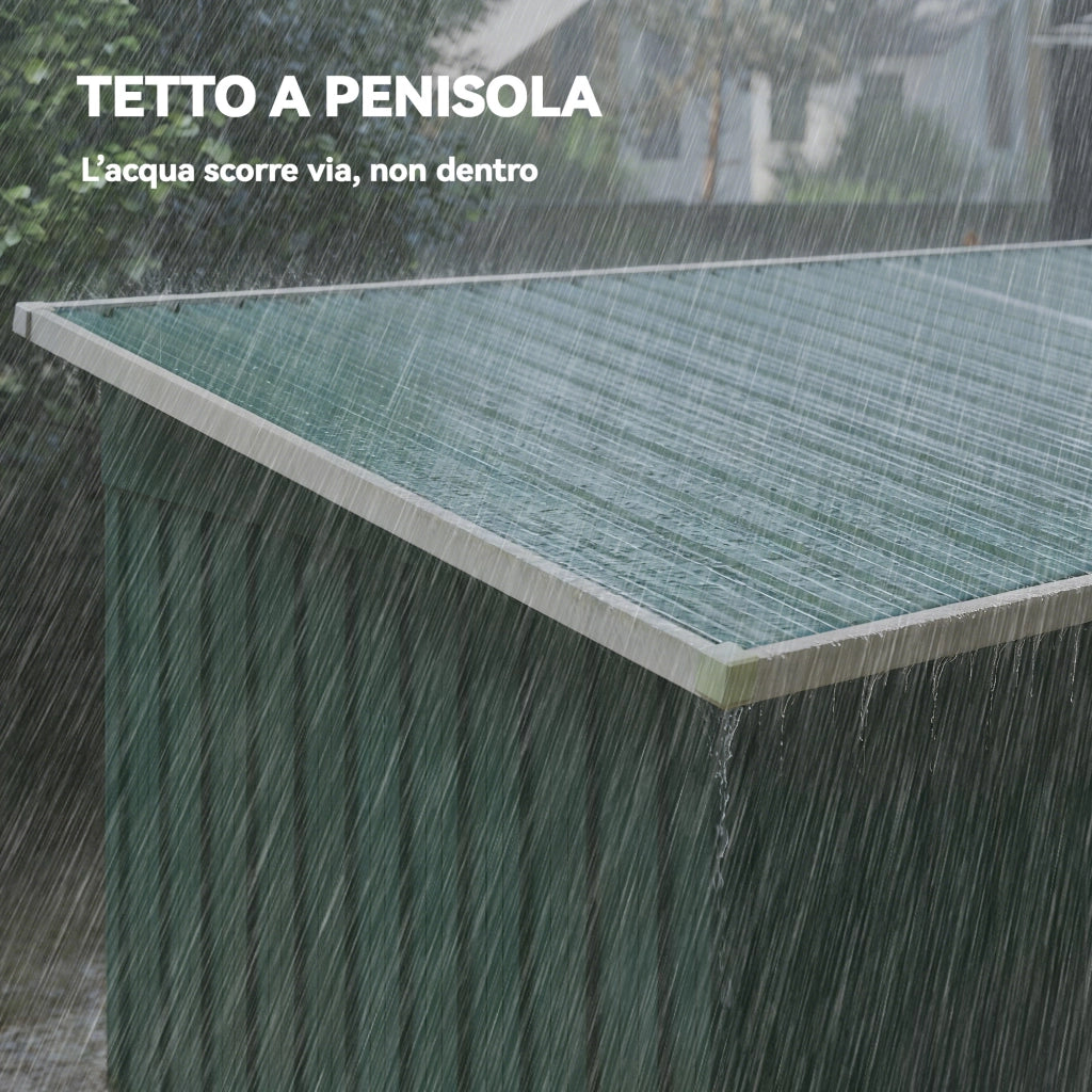 Casetta da Giardino 272x134 cm con Porte Scorrevoli Doppie e 2 Prese d'Aria in Acciaio Verde