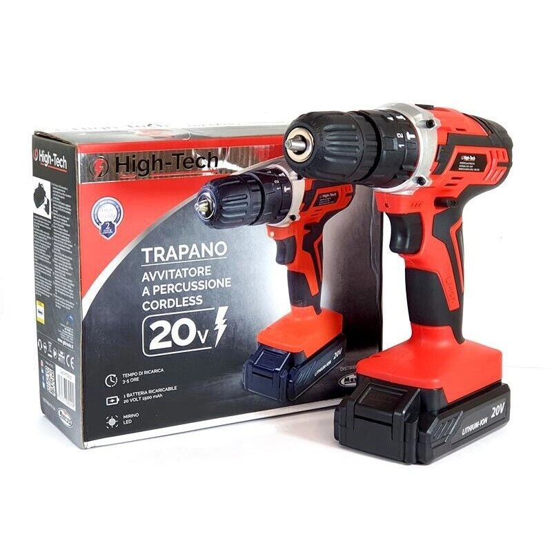 TRAPANO AVVITATORE PERCUSSIONE CON BATTERIA 20 V 1500 MAH BATTERIA  20 VOLT - MARCA ASSORTITA TRA HIGH-TECH