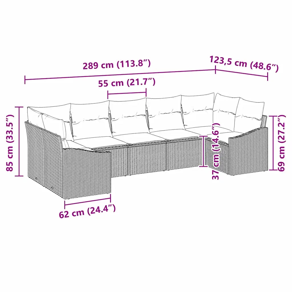 Set di divani con cuscino 7 pcs Nero polyrattan 3346867