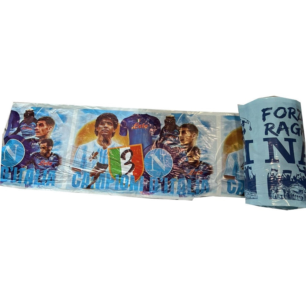 Trade Shop - Striscione Calcio Napoli Double Face Con Terzo Scudetto Bianco Azzurro 200 Metri -