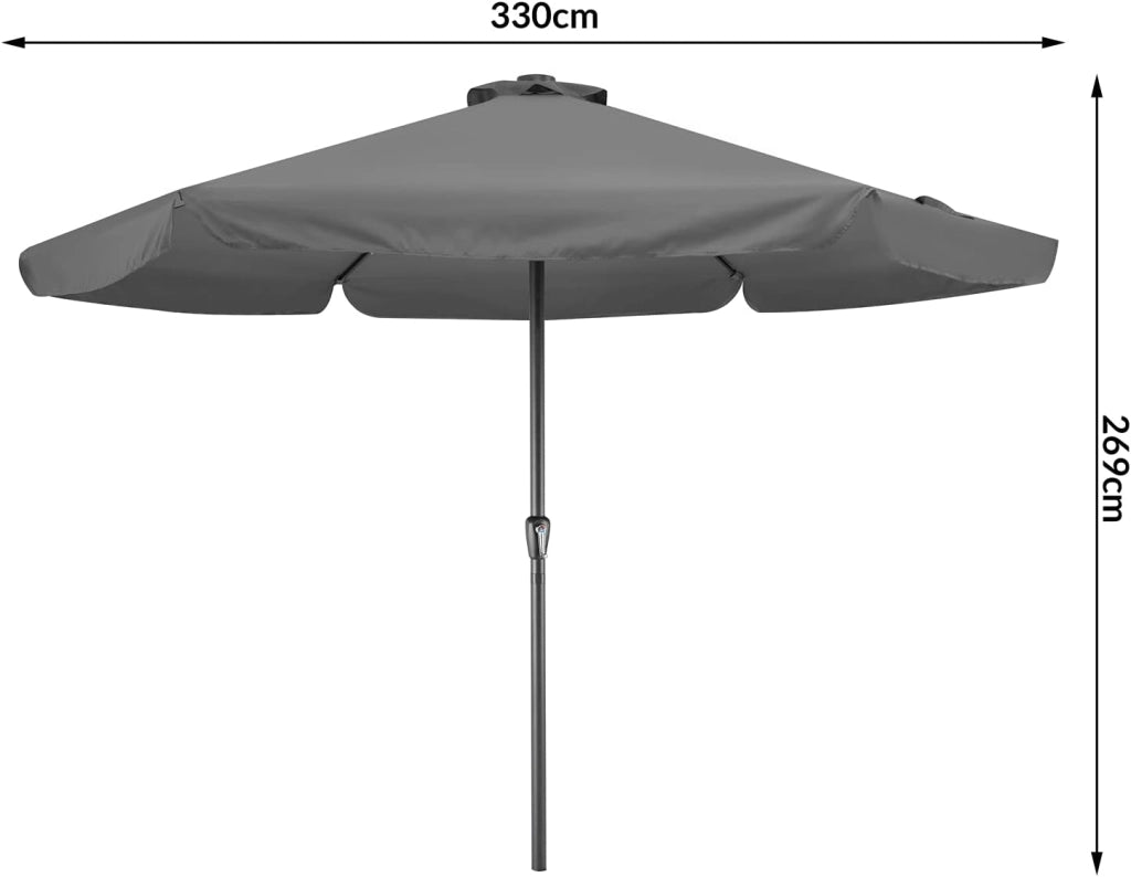 Ombrellone da Giardino 24 luci LED Ø330cm Manovella Ombrelloni Terrazza Parasole Protezione UV 80+ Antracite