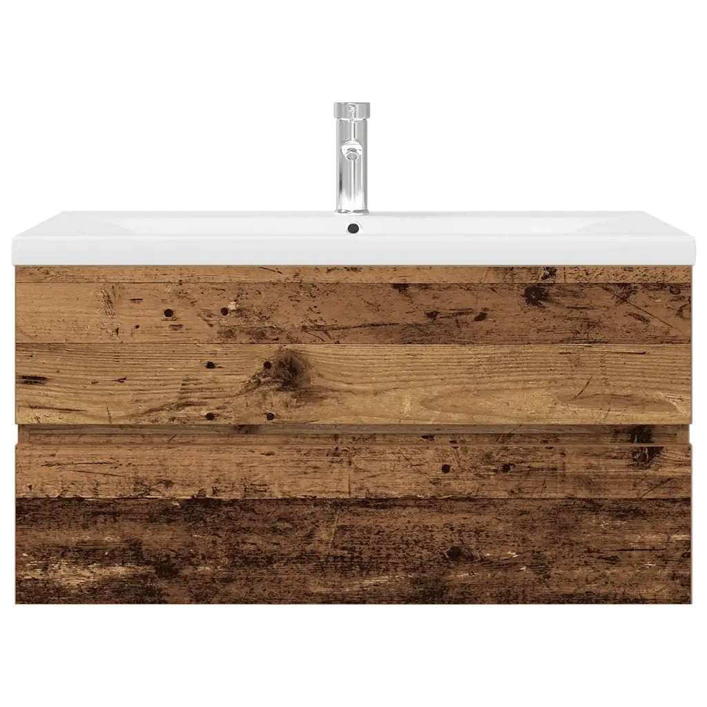 Mobile da Bagno con Lavabo Integrato e Rubinetto Legno Antico 3328935