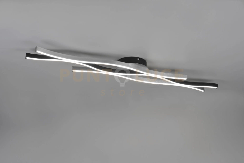 BLAZE PLAFONIERA LED  35W 4300lm, 2300+3000+4000K ONDULATA METALLO ALLUMINIO E NERO DIMMERABILE CON INTERRUTTORE L. 108CM