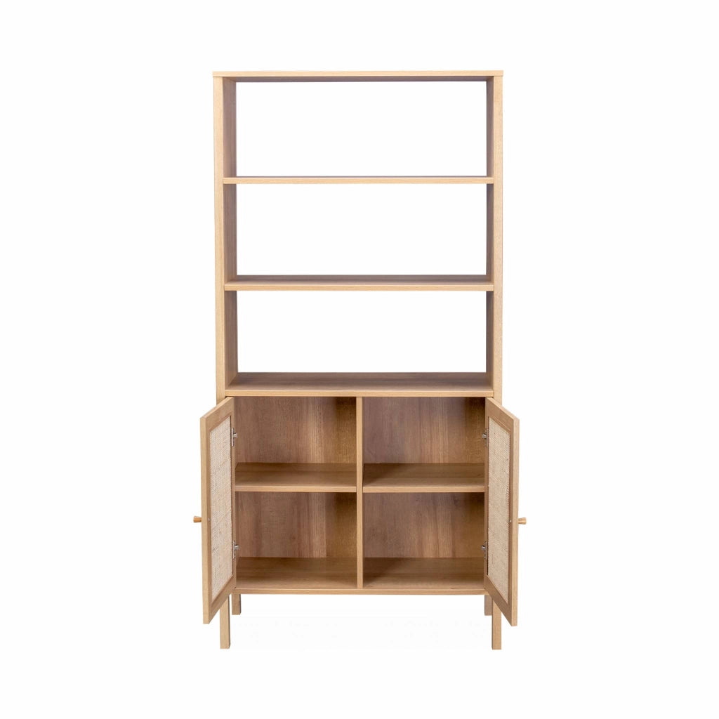 Libreria effetto legno e canna, 4 livelli, marrone naturale
