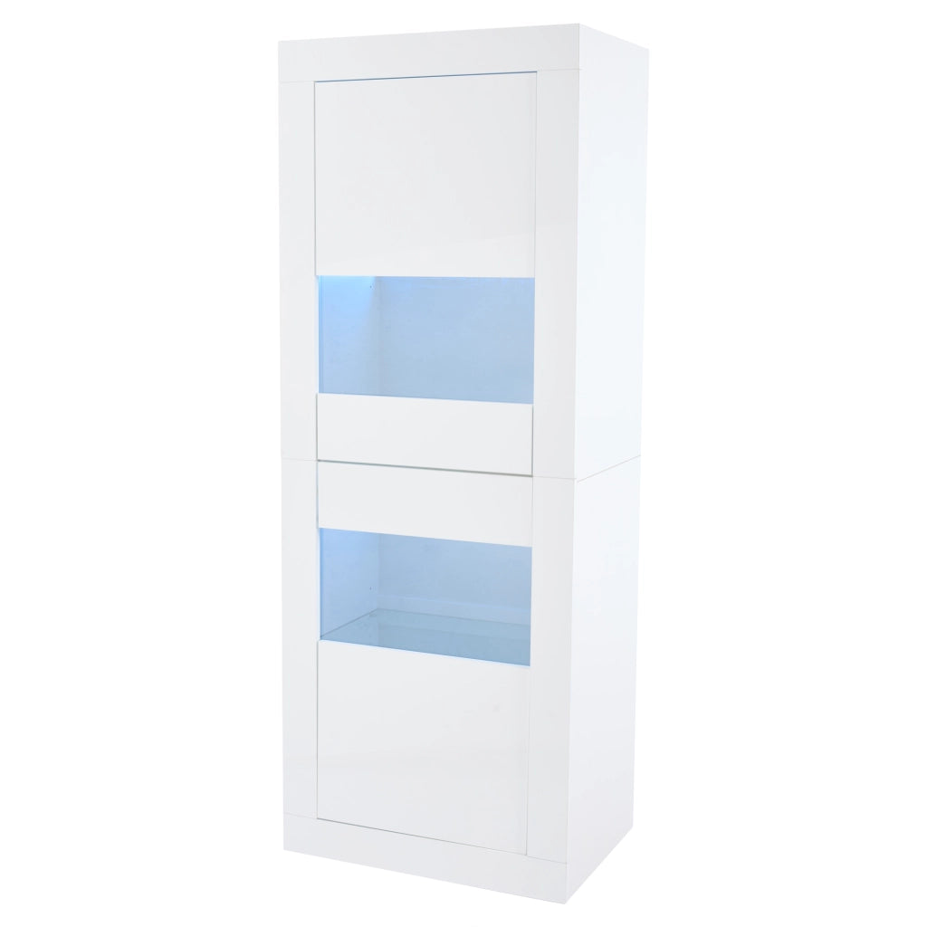 Vetrina bianca con illuminazione LED, 61 x 42 x 162 cm, 2 ante, ripiani in vetro regolabili, mobile espositivo da pavimento