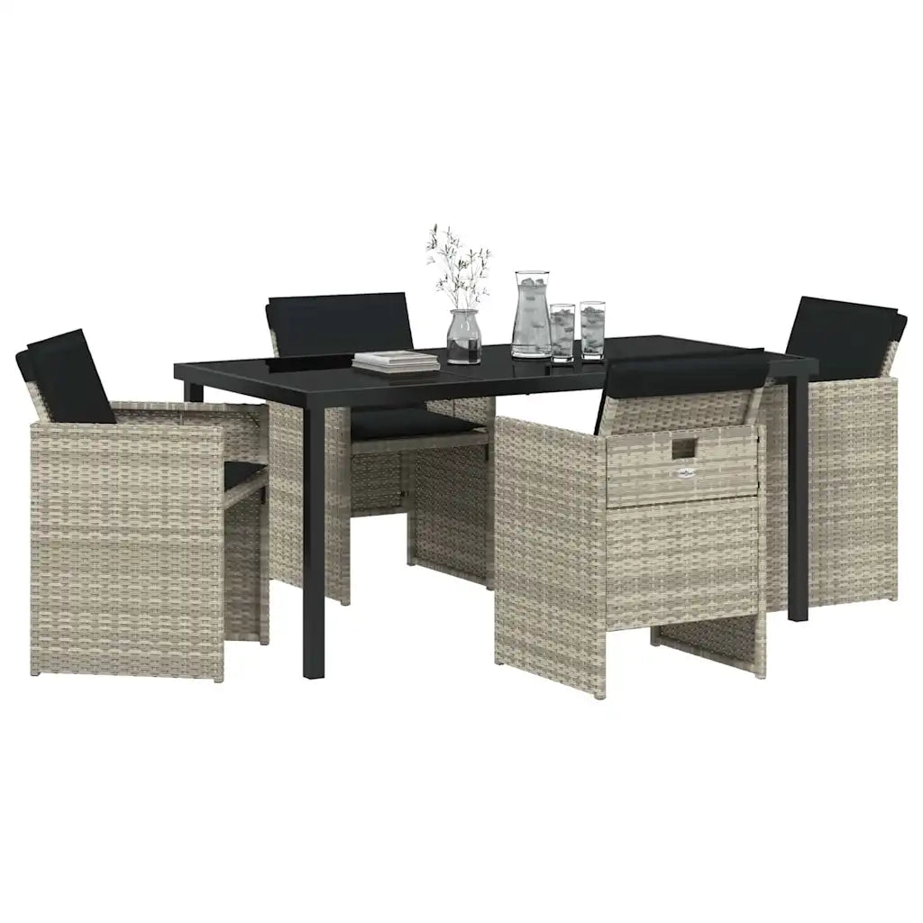 Set da Pranzo per Giardino 5 pz | Set Salotto da Giardino Grigio chiaro polyrattan
