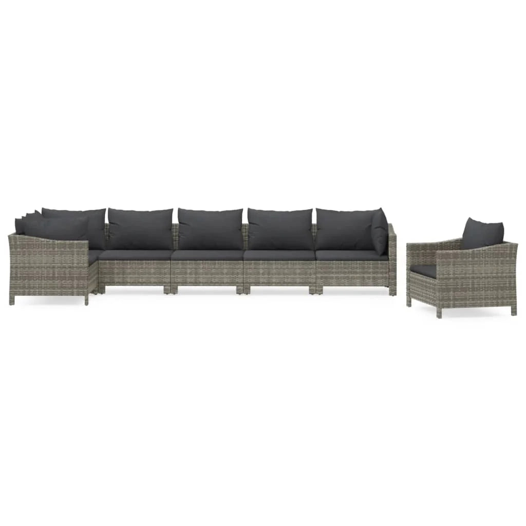 Set di mobili da giardino mobili da esterno 7 pezzi con cuscini resina intrecciata grigia 02_0017211