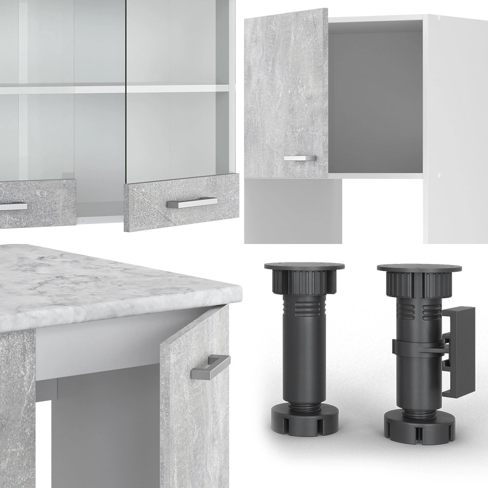 Cucina angolare completa R-Line Calcestruzzo/Bianco 247 x 237 cm, PL Rovere Vicco