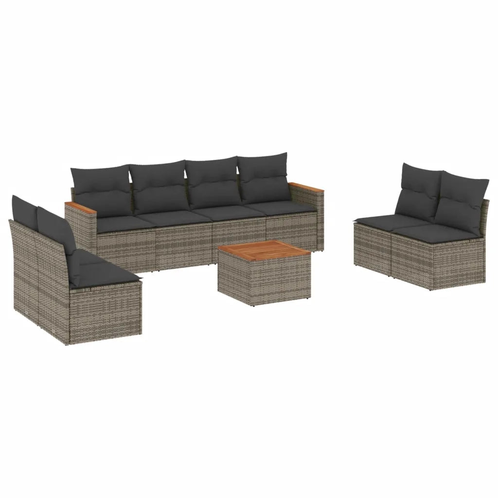 Set Divano da Giardino 9 pz con Cuscini Grigio in Polyrattan 3225899