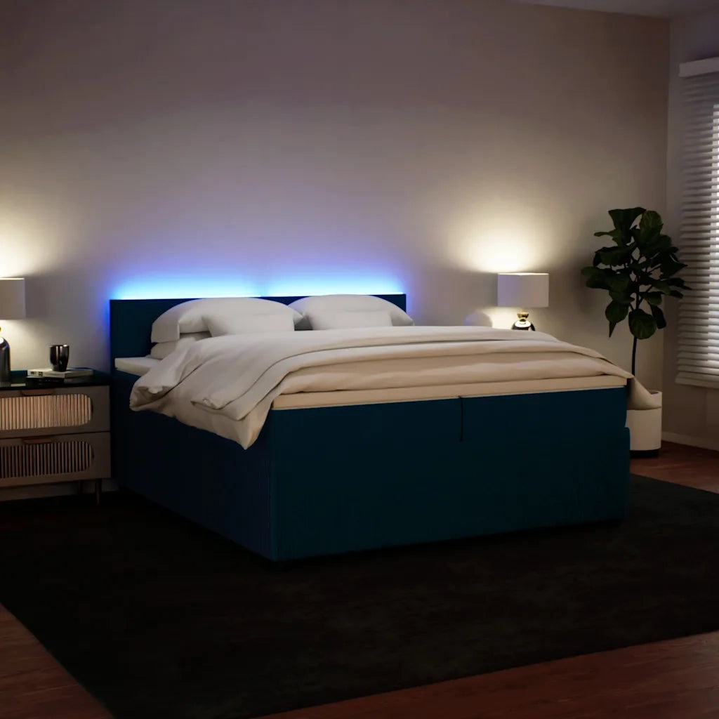 Giroletto a Molle con Materasso Blu 200x200 cm in Velluto