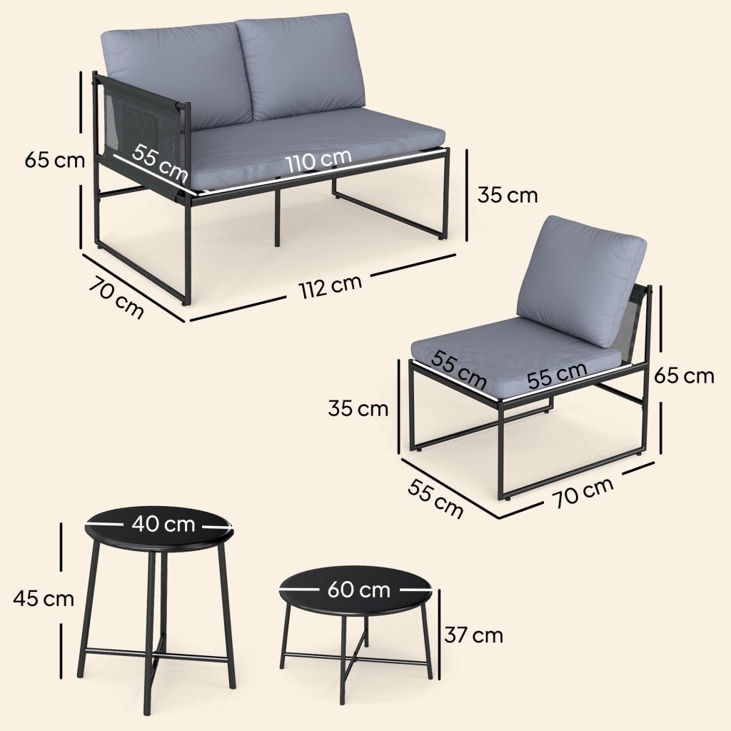 Set Lounge da Giardino 4-5 Persone ¨C zephmum ¨C Grigio, Polyrattan, Tessuto Lavabile