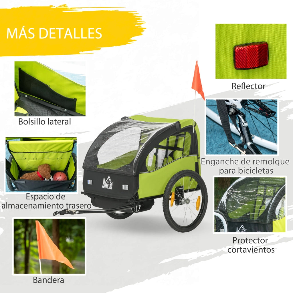Carrello Bicicletta Bambini ¨C Zephmum ¨C Verde 140x88x90 cm
