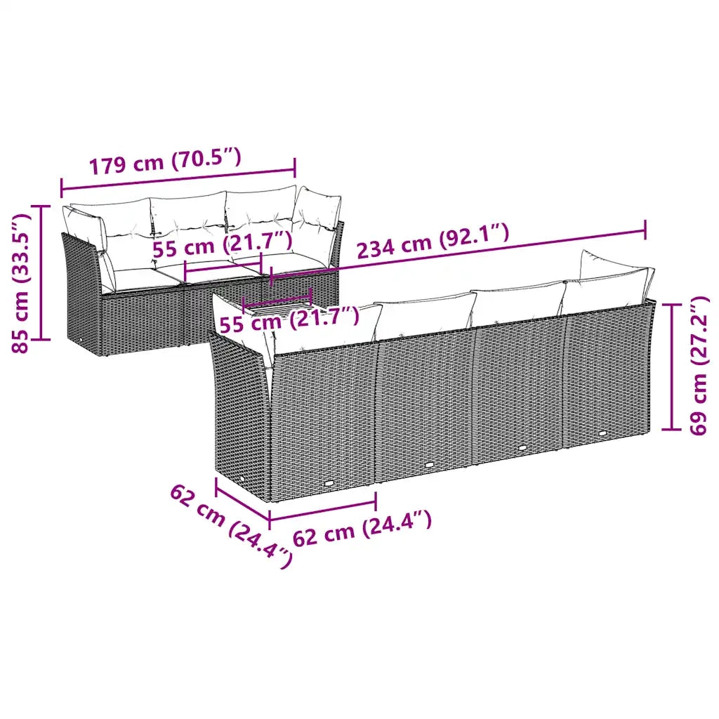Set Divani da Giardino 8 pz con Cuscini Grigio in Polyrattan
