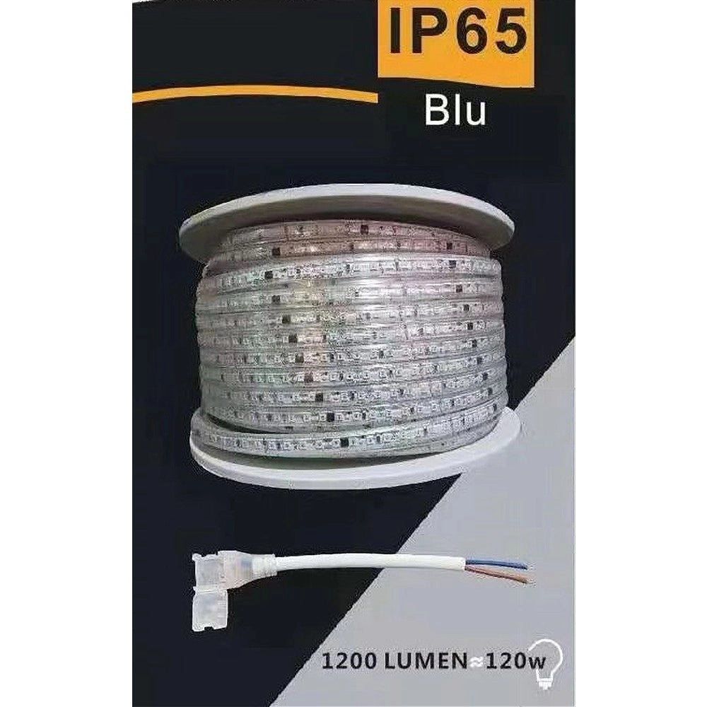 Trade Shop - Striscia Led 3535 220v 12w/mt 120led/mt 100 Mt 8mm Vari Colori Di Luce 3535-120d - -blu      -