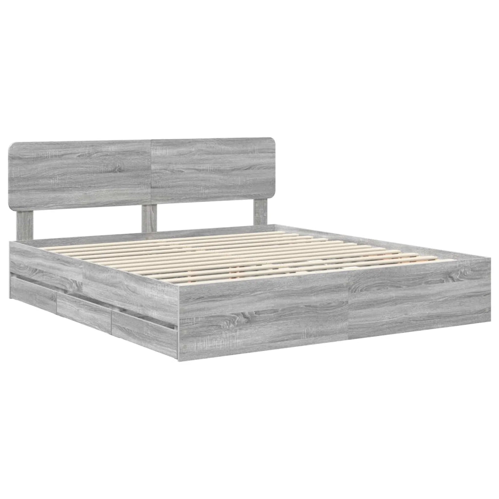 Struttura del letto con cassetto Sonoma grigia 200 x 200 cm