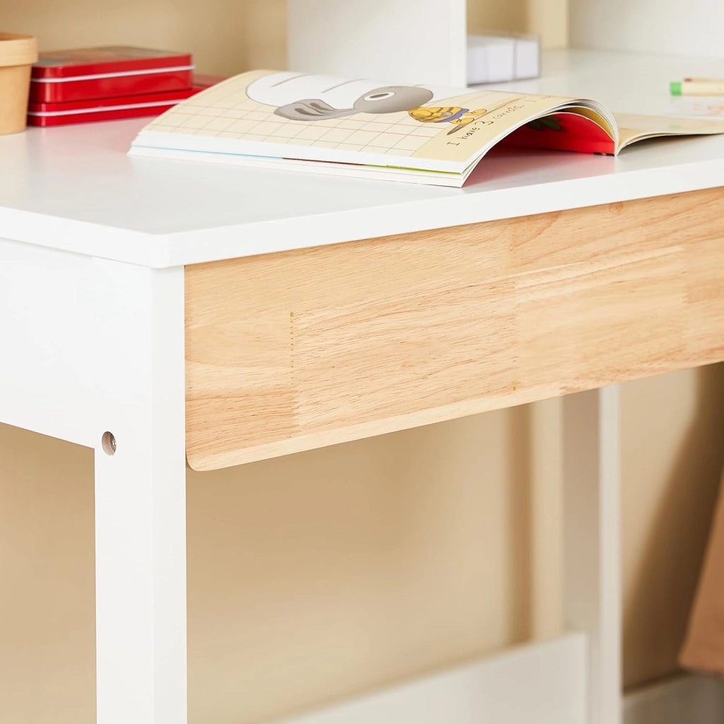 Scrivania Salvaspazio con 2 Cassetti Scrivania Ufficio Compatta Tavolo da Lavoro per Studio Cameretta e Camera da Letto Bianco 100x59x95cm FWT106-W