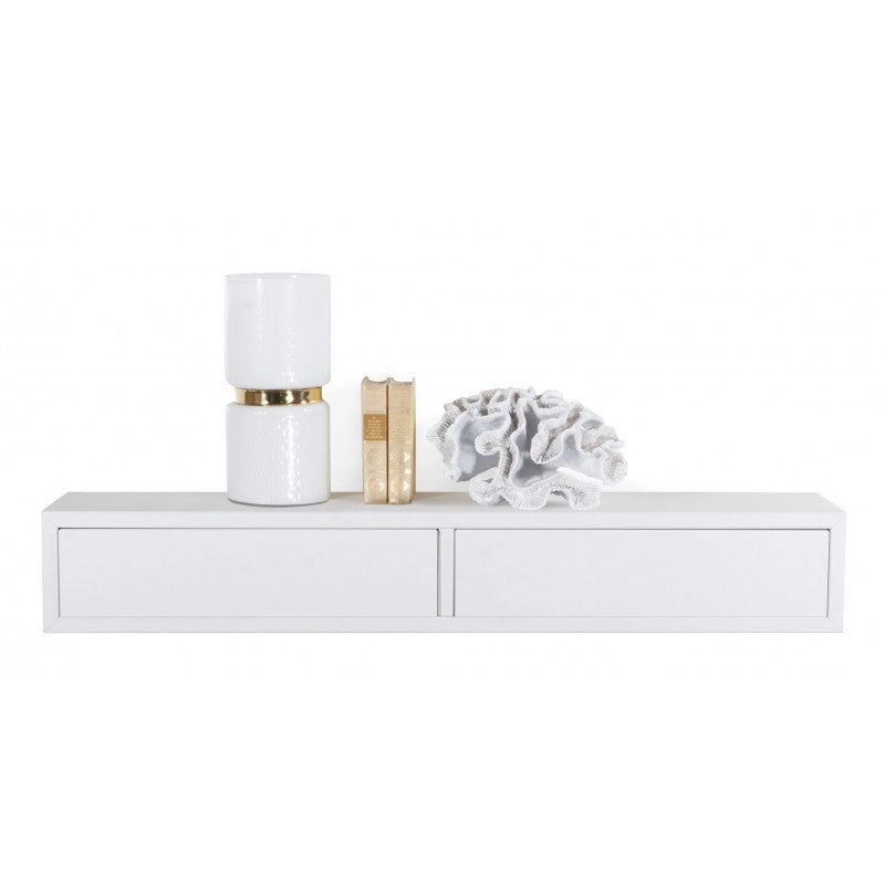 Mensola da Muro con Cassetto, Mensola da Parete, Mensola Sospesa, 88.2x13.4x20 cm, Bianco, Kit Tasselli a Scomparsa Incluso