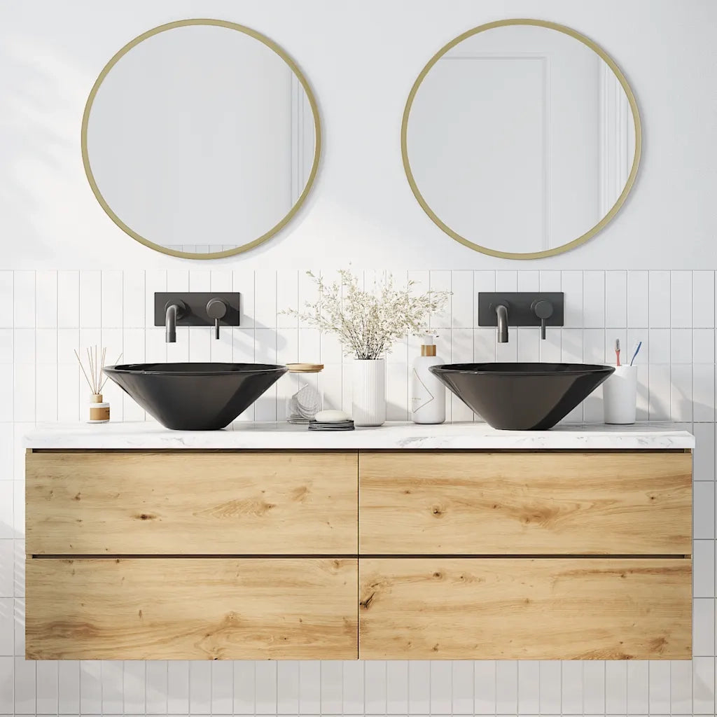 vidaXL Lavandini 2 pz Nero Lucido Ø42x14 cm in Ceramica