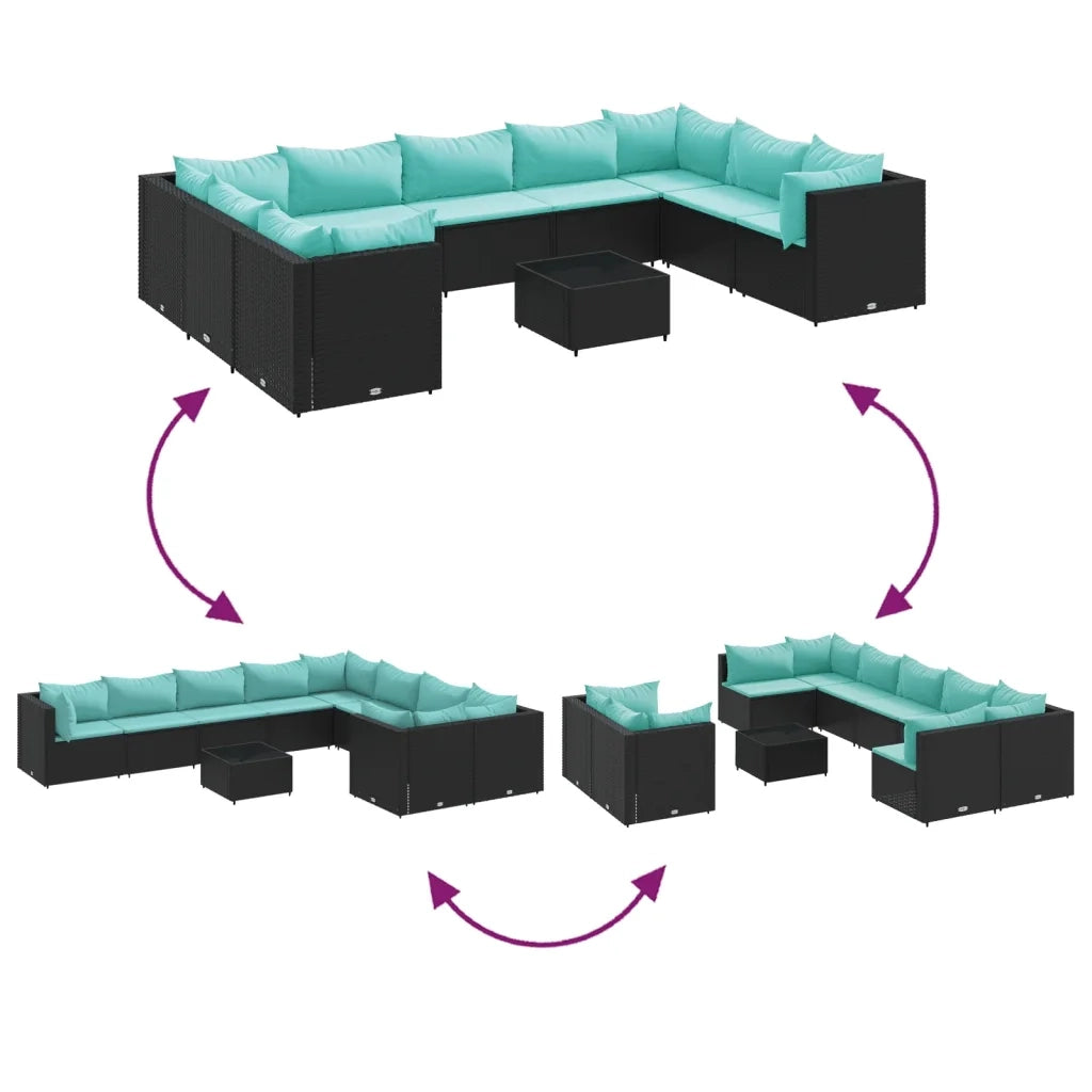 Set Divani da Giardino 10pz con Cuscini in Polyrattan Nero 3308308
