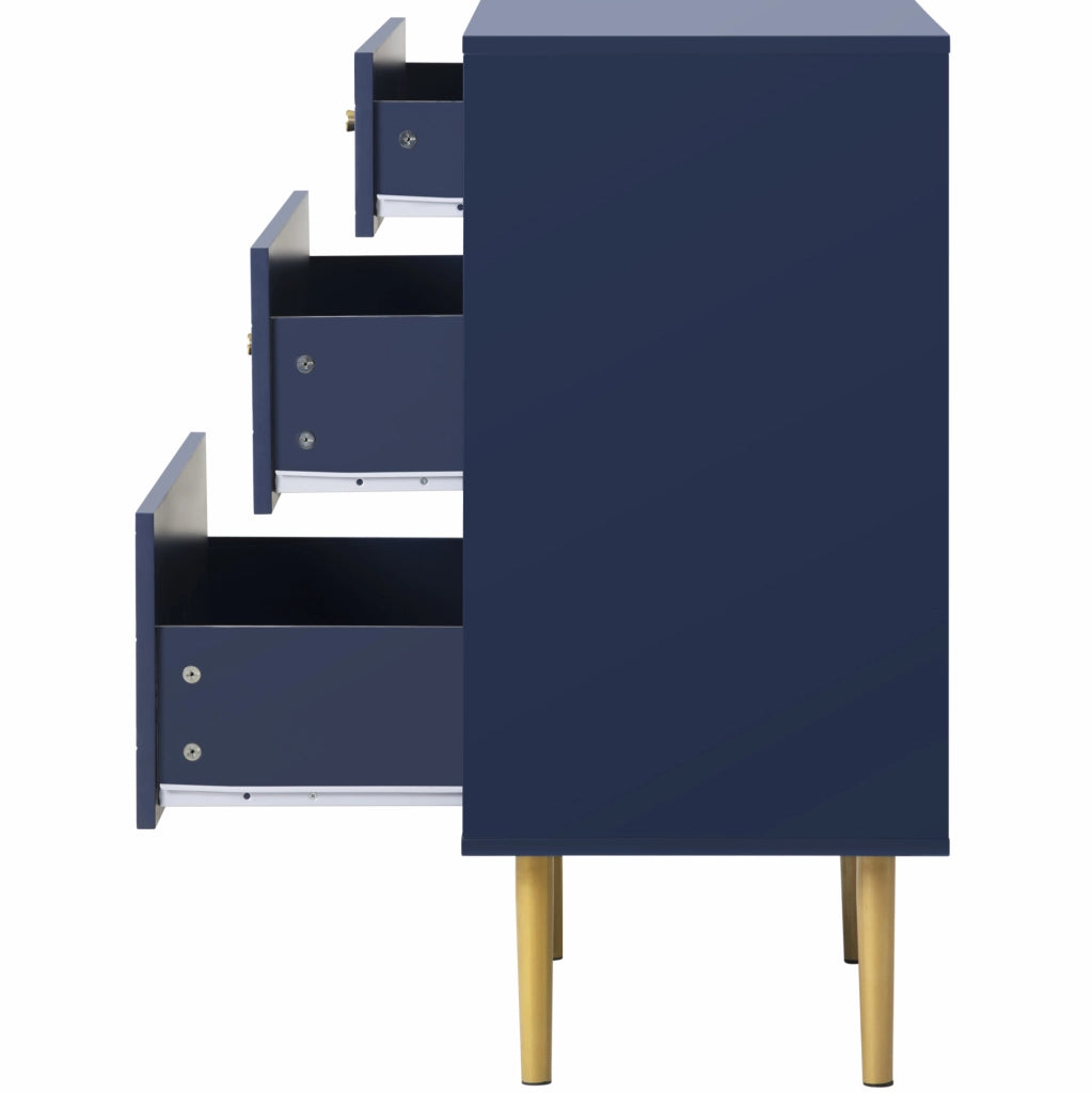 Cassettiera a 3 cassetti in legno e metallo; blu navy; 75 x 40 x 89 cm