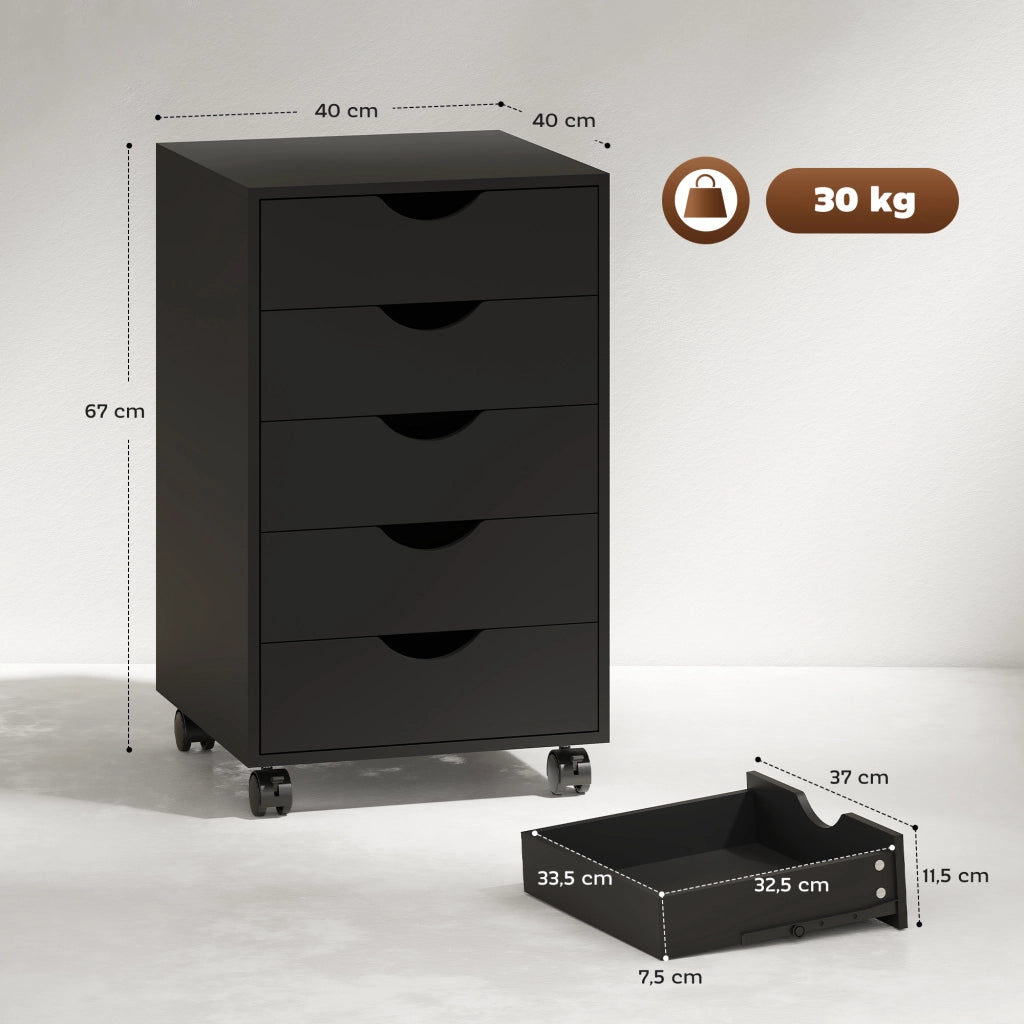 Scrivania con cassetti ¨C zephmum ¨C 5 cassetti, 40x40x67 cm, nero