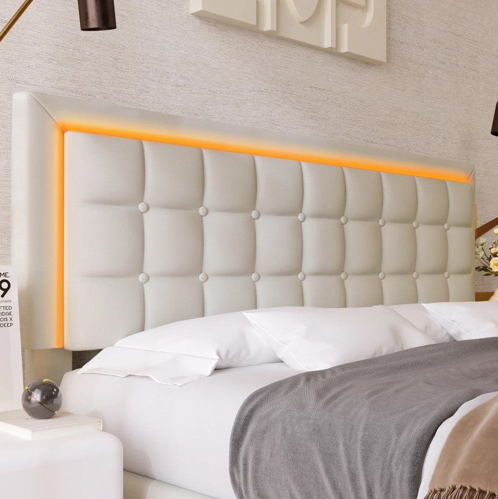 Letto matrimoniale 140x200 cm con LED, contenitore e rivestimento in PU