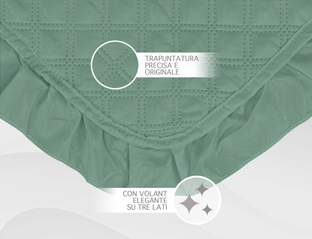 Copriletto Trapuntato Volant Matrimoniale Trapuntino Tinta Unita Due Piazze Con Balze Coperta Leggera Primavera Estate Trapunta Leggera Salvia