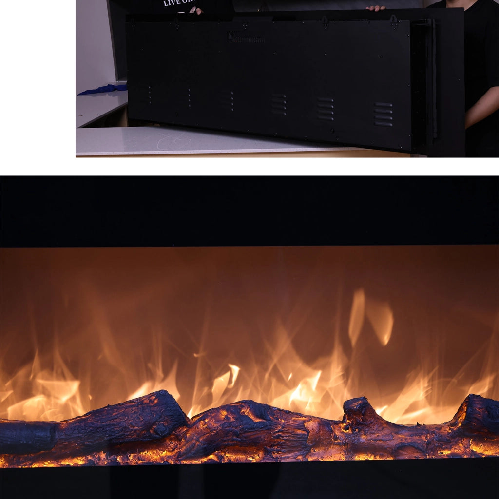 Camino Elettrico da Parete 182,5x55x13,9 cm 1500W Effetto Fiamma Sined Pordoi Nero