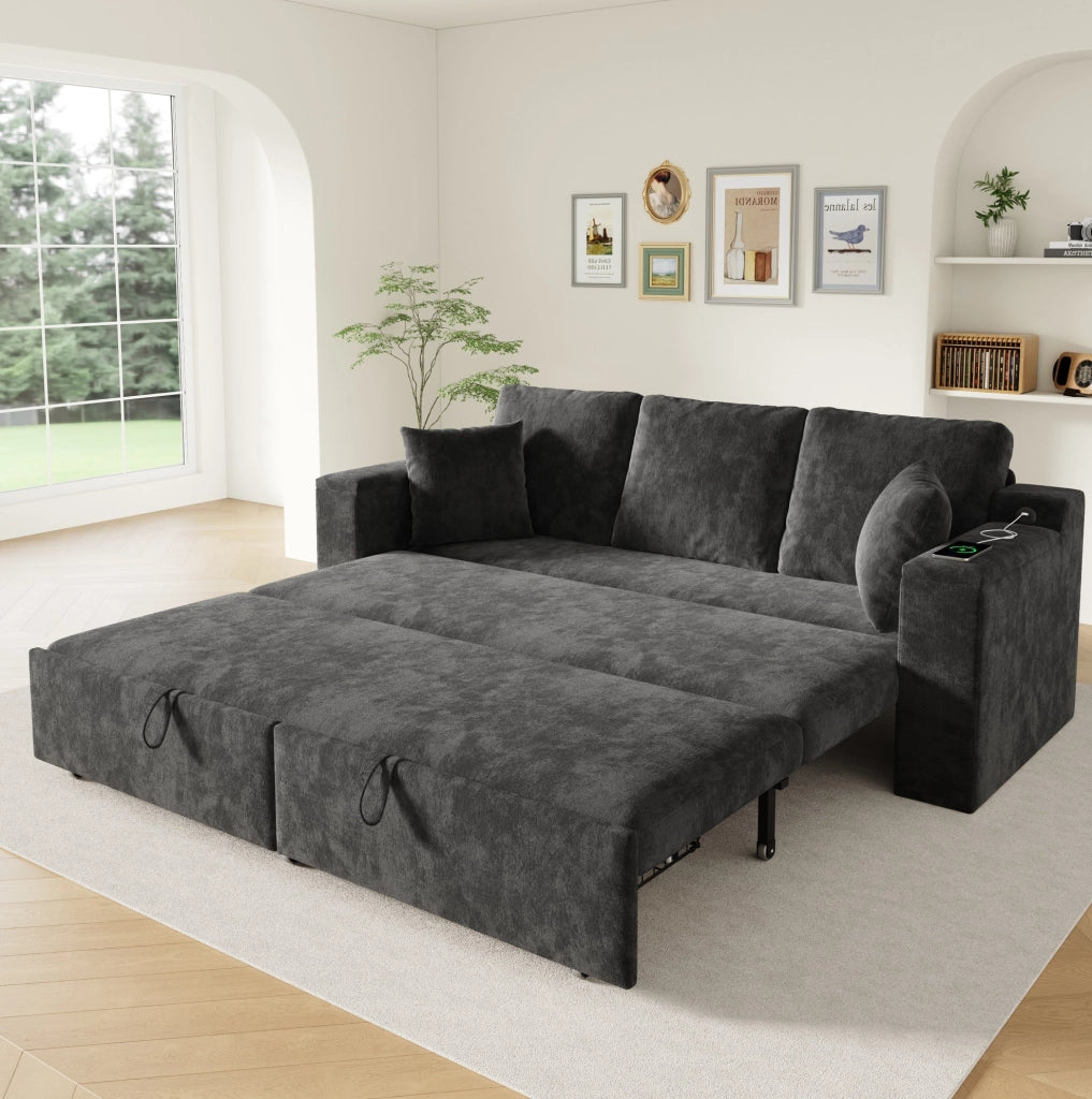 Divano 3 posti trasformabile con funzione letto; USB e Type-C; 210;5 x 192 x 93 cm; grigio