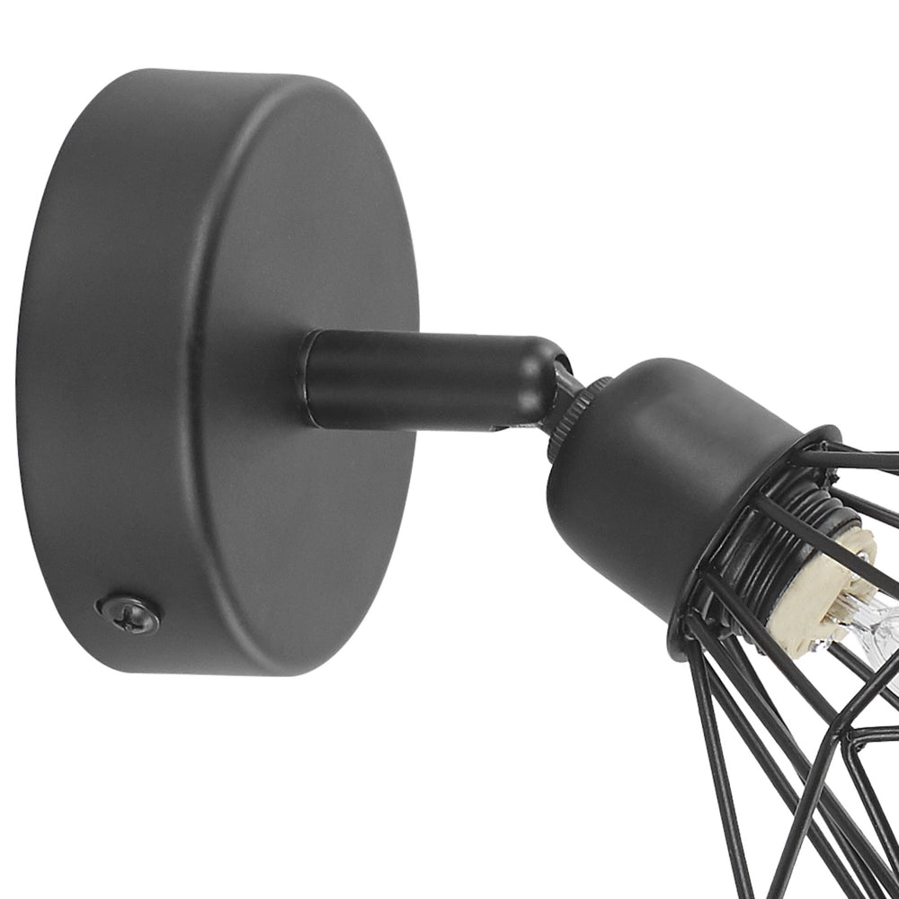 Set di 2 Lampade da Parete applique Nero Metallo Gabbia Paralume Orientabile Posizione Luce Moderna
