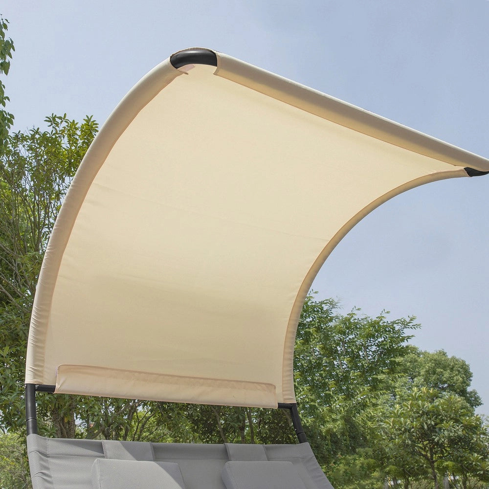 SoBuy Sdraio dondolo da giardino 2 Posti con 2 Cuscini e Tettuccio Sdraio prendisole per esterni Grigio 140x184x180 cm OGS50-HG